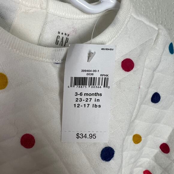 Baby Gap NWT 3-6 months Quilted Dot Dress Bloomers Long Sleeves Rainbow Dots‎ - Picture 11 of 11
